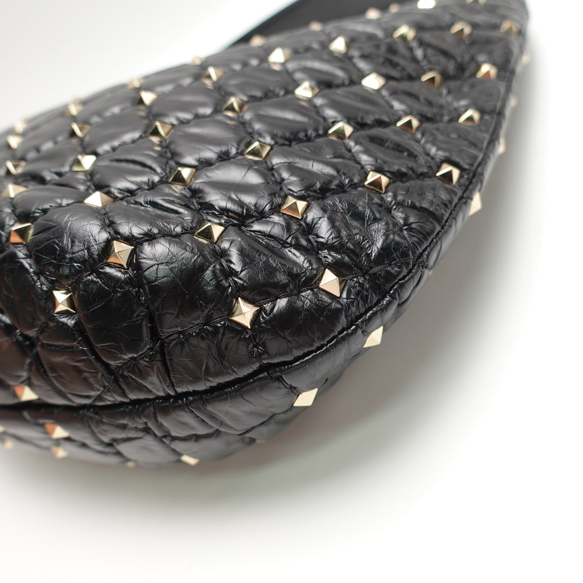 Pre-Owned Valentino Rockstud Spike Black Lambskin Leather Shoulder Bag T10446526