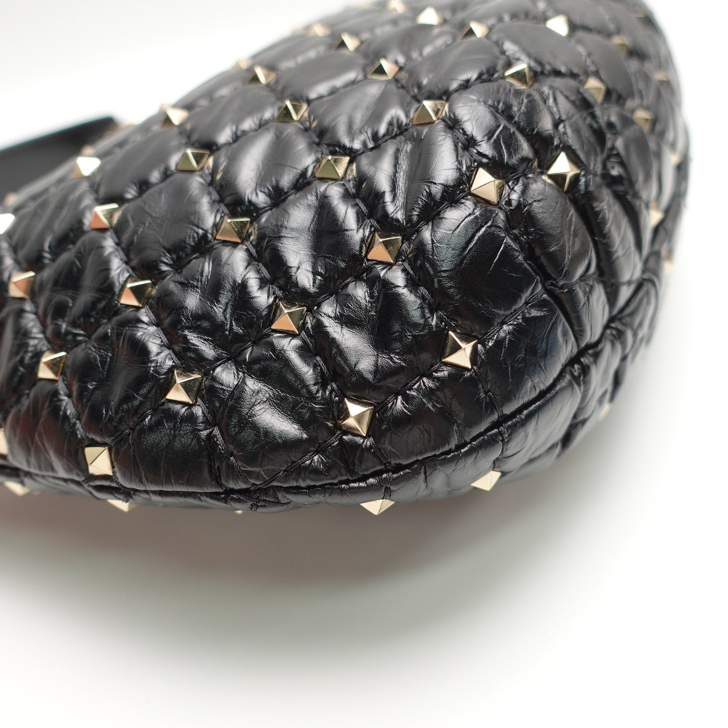 Pre-Owned Valentino Rockstud Spike Black Lambskin Leather Shoulder Bag T10446526