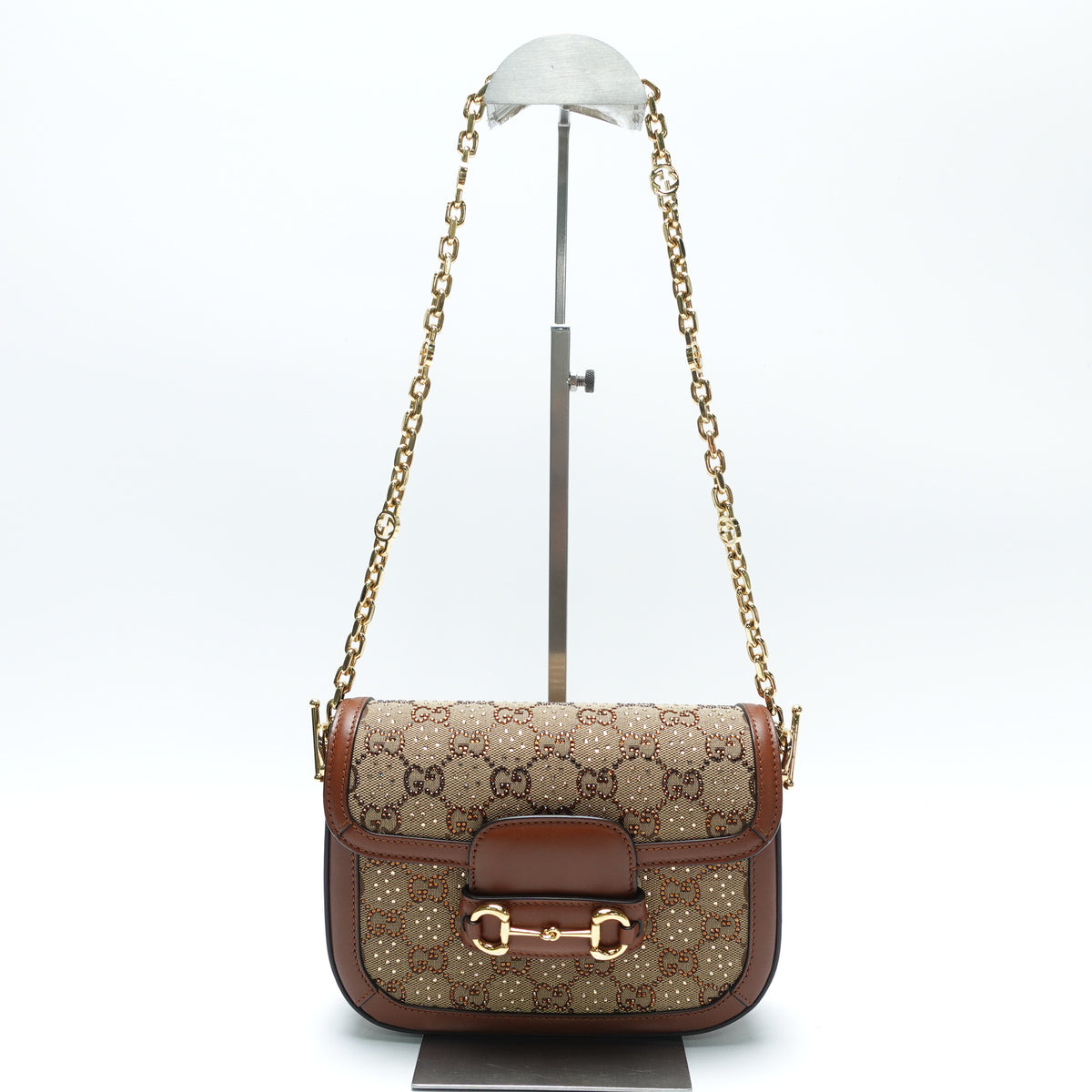 Pre-Owned Gucci Horsebit 1955 Brown Canvas&Crystal Shoulder Bag T10451809