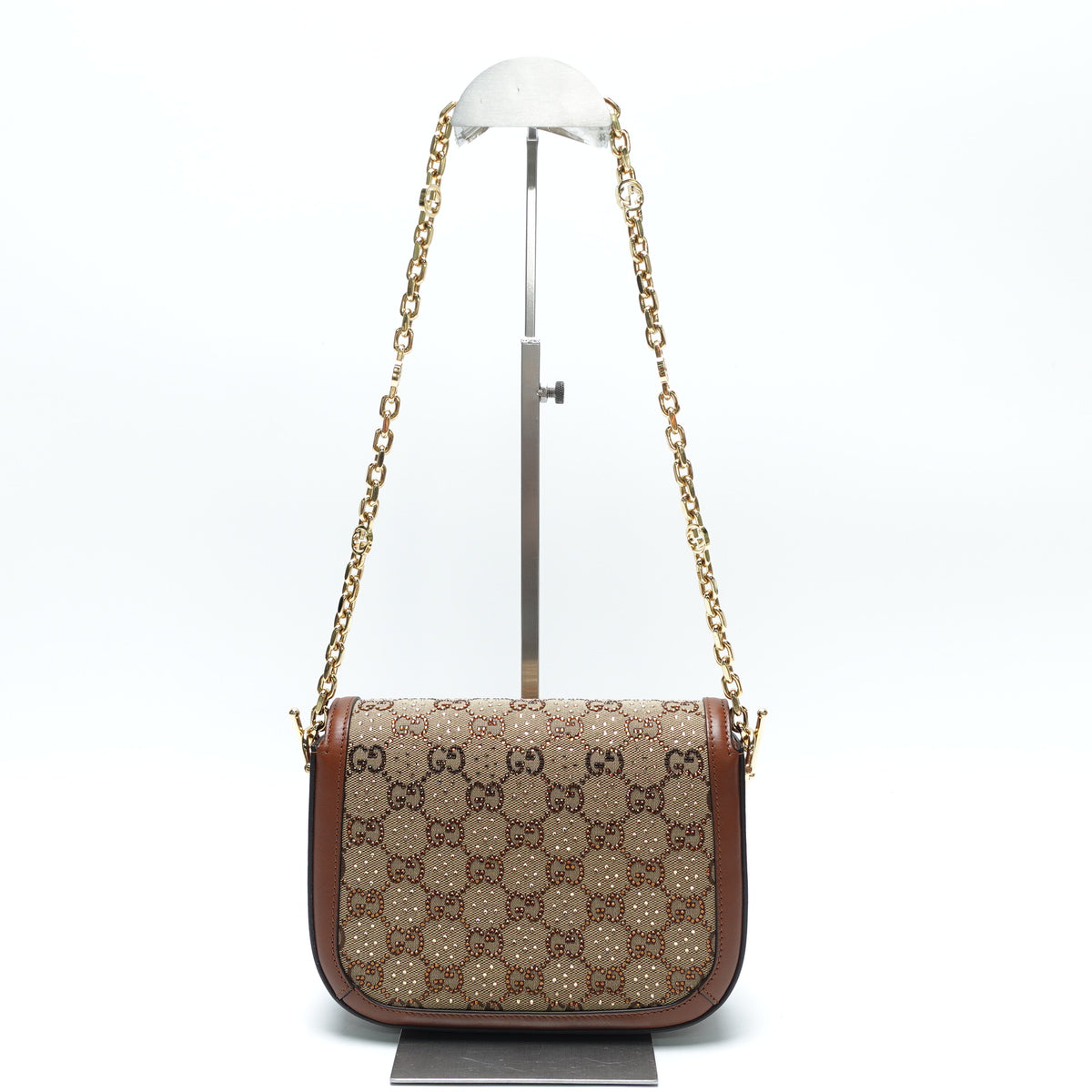 Pre-Owned Gucci Horsebit 1955 Brown Canvas&Crystal Shoulder Bag T10451809