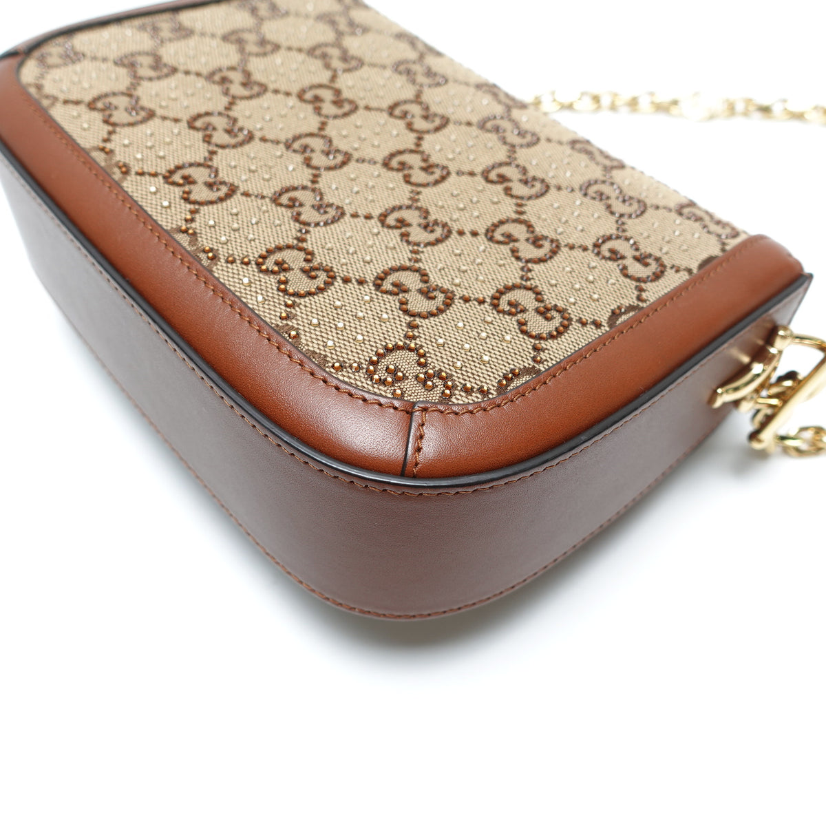 Pre-Owned Gucci Horsebit 1955 Brown Canvas&Crystal Shoulder Bag T10451809