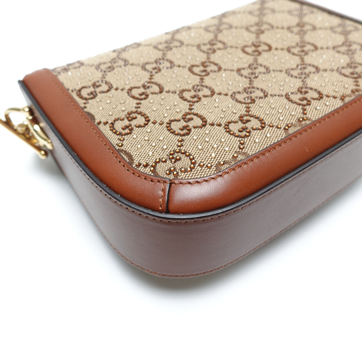 Pre-Owned Gucci Horsebit 1955 Brown Canvas&Crystal Shoulder Bag T10451809