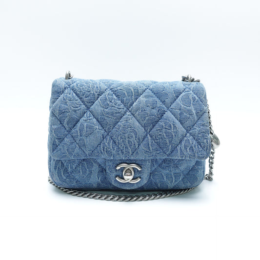 Pre-Owned Chanel Classic Flap Square Mini Blue Denim Shoulder Bag T10459035