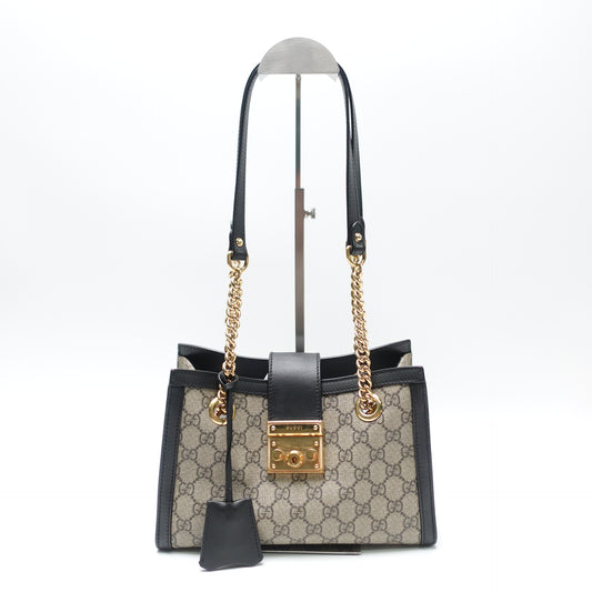 Pre-Owned Gucci Padlock Black&Beige Canvas Shoulder Bag T10460383