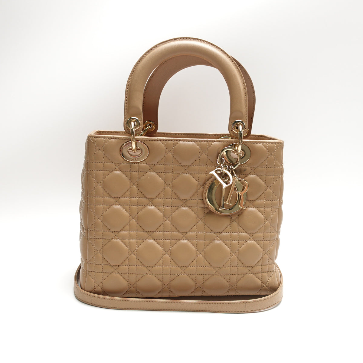 Pre-Owned Dior Lady Medium Brown Lambskin Leather Shoulder Bag T10462698