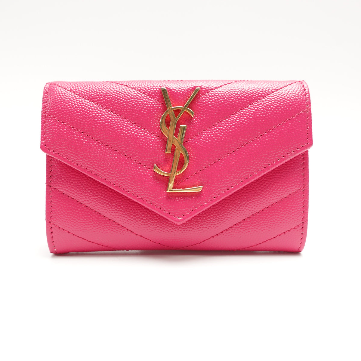 Pre-Owned Saint Laurent Le Monogram Me Fuchsia Calfskin Leather Wallet T10462841