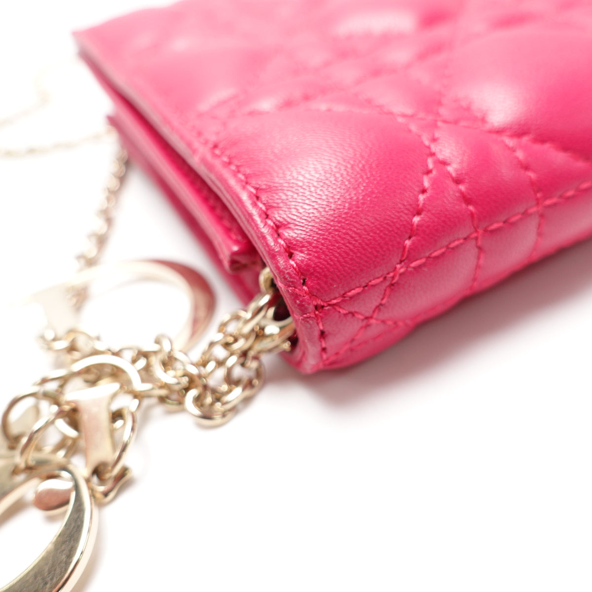 Pre-Owned Dior Lady Fuchsia Lambskin Leather Woc Bag T10464259