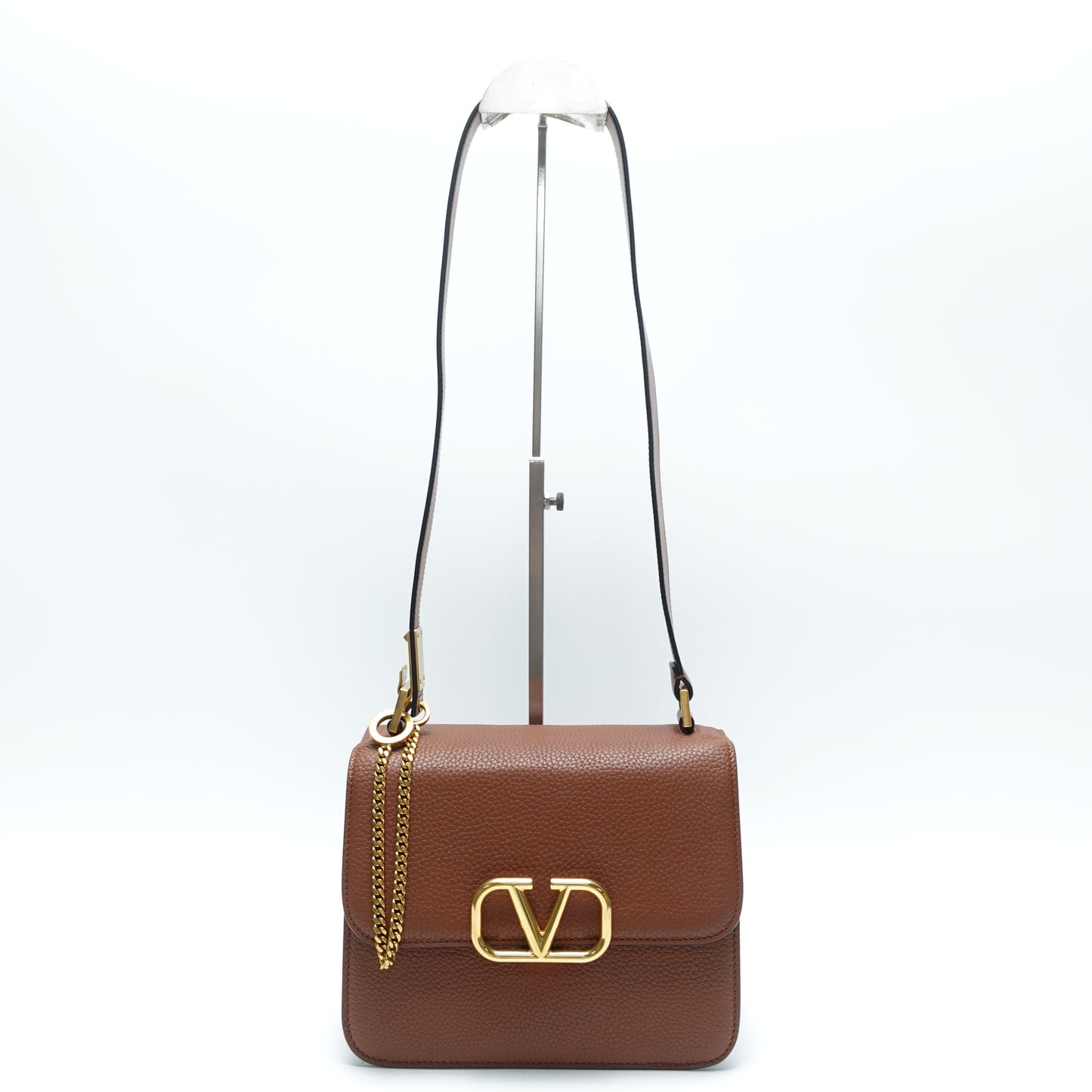 Pre-Owned Valentino Vlogo Signature Brown Calfskin Leather Shoulder Bag T10464422