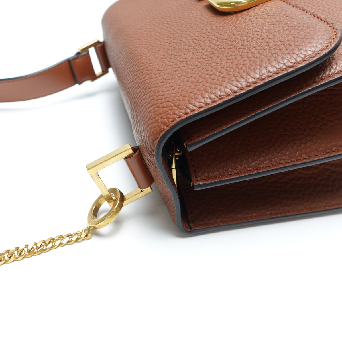 Pre-Owned Valentino Vlogo Signature Brown Calfskin Leather Shoulder Bag T10464422