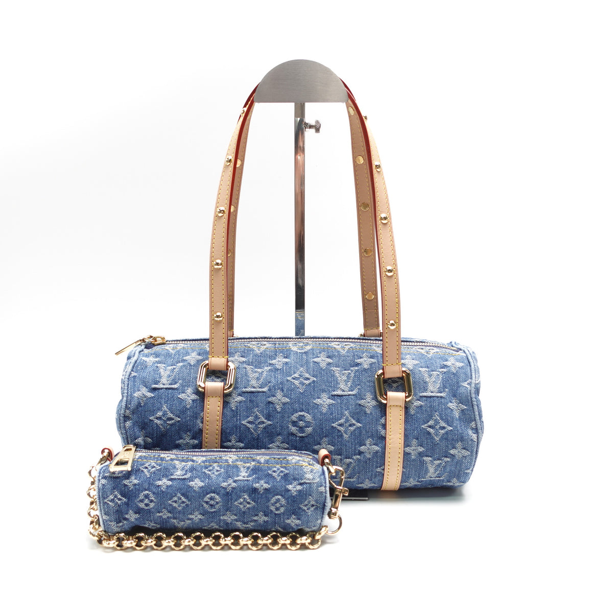 Pre-Owned Louis Vuitton Papillon Blue Denim W/Pouch Shoulder Bag T10465503