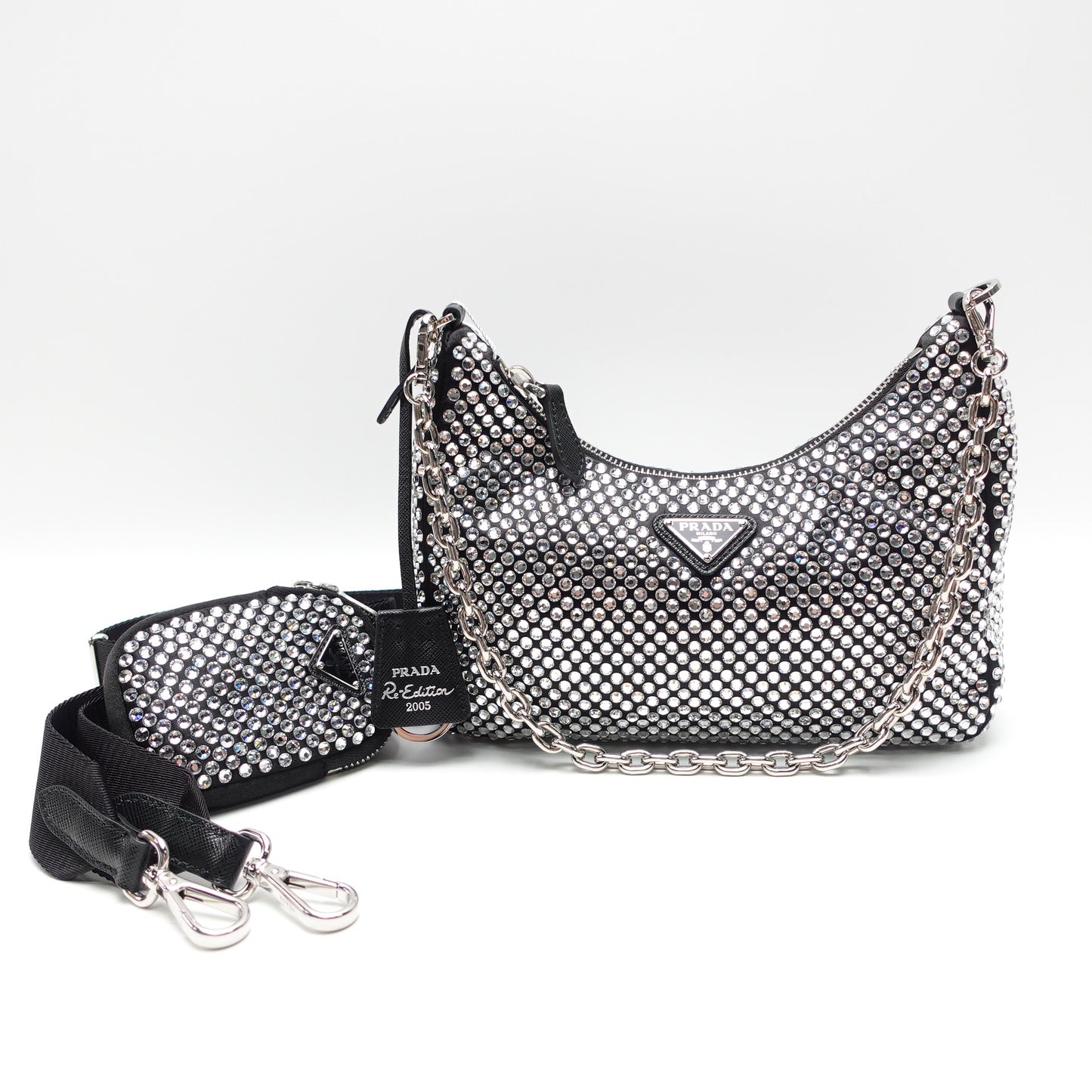 Pre-owned Prada Re-edition Silver Crystal Shoulder Bag