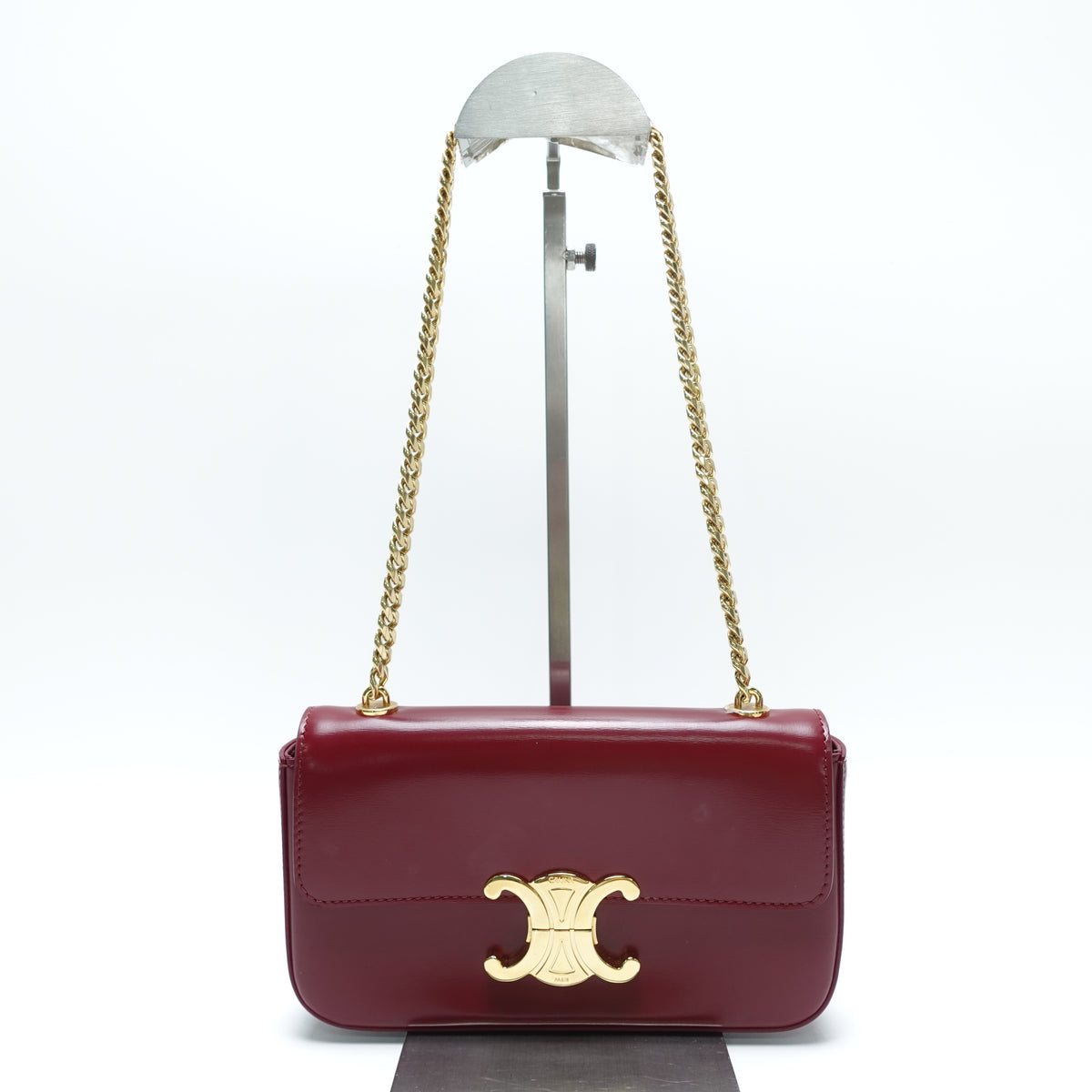 Pre-Owned Celine Triomphe Burgundy Calfskin Leather Shoulder Bag T10466629