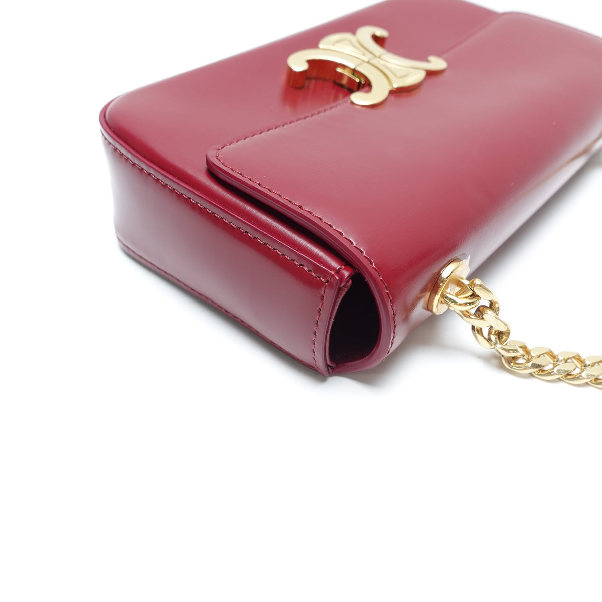 Pre-Owned Celine Triomphe Burgundy Calfskin Leather Shoulder Bag T10466629
