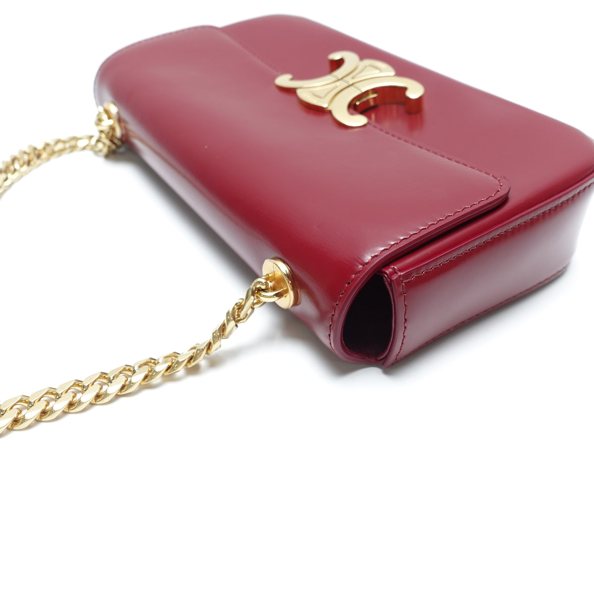 Pre-Owned Celine Triomphe Burgundy Calfskin Leather Shoulder Bag T10466629