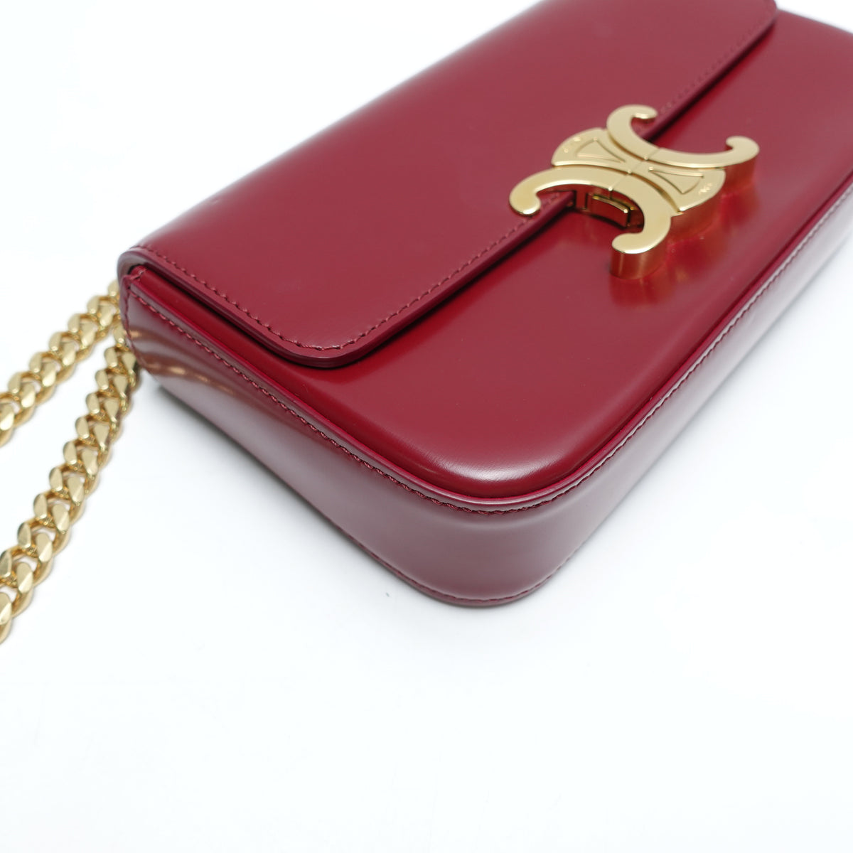 Pre-Owned Celine Triomphe Burgundy Calfskin Leather Shoulder Bag T10466629