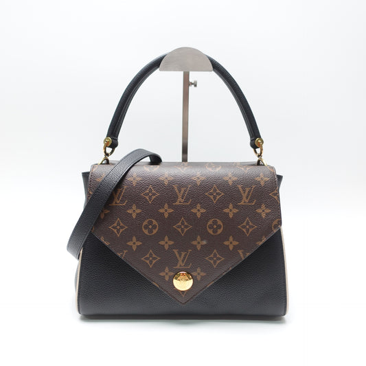 Pre-Owned Louis Vuitton Double V Black&Brown Monnogram Canvas&Calfskin Leather Shoulder Bag T10468134