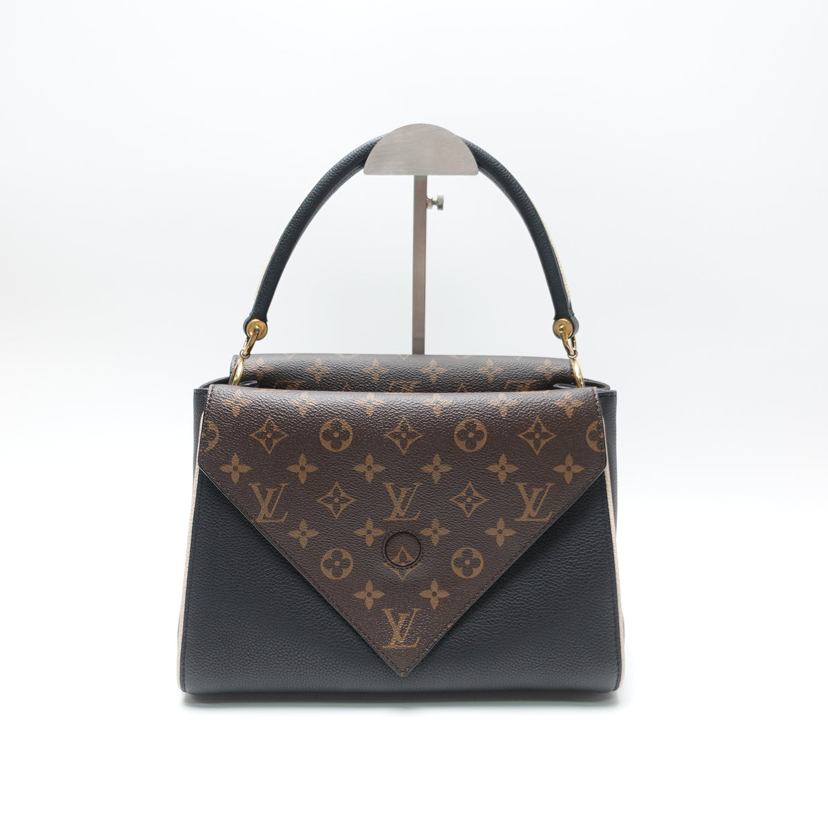 Pre-Owned Louis Vuitton Double V Black&Brown Monnogram Canvas&Calfskin Leather Shoulder Bag T10468134