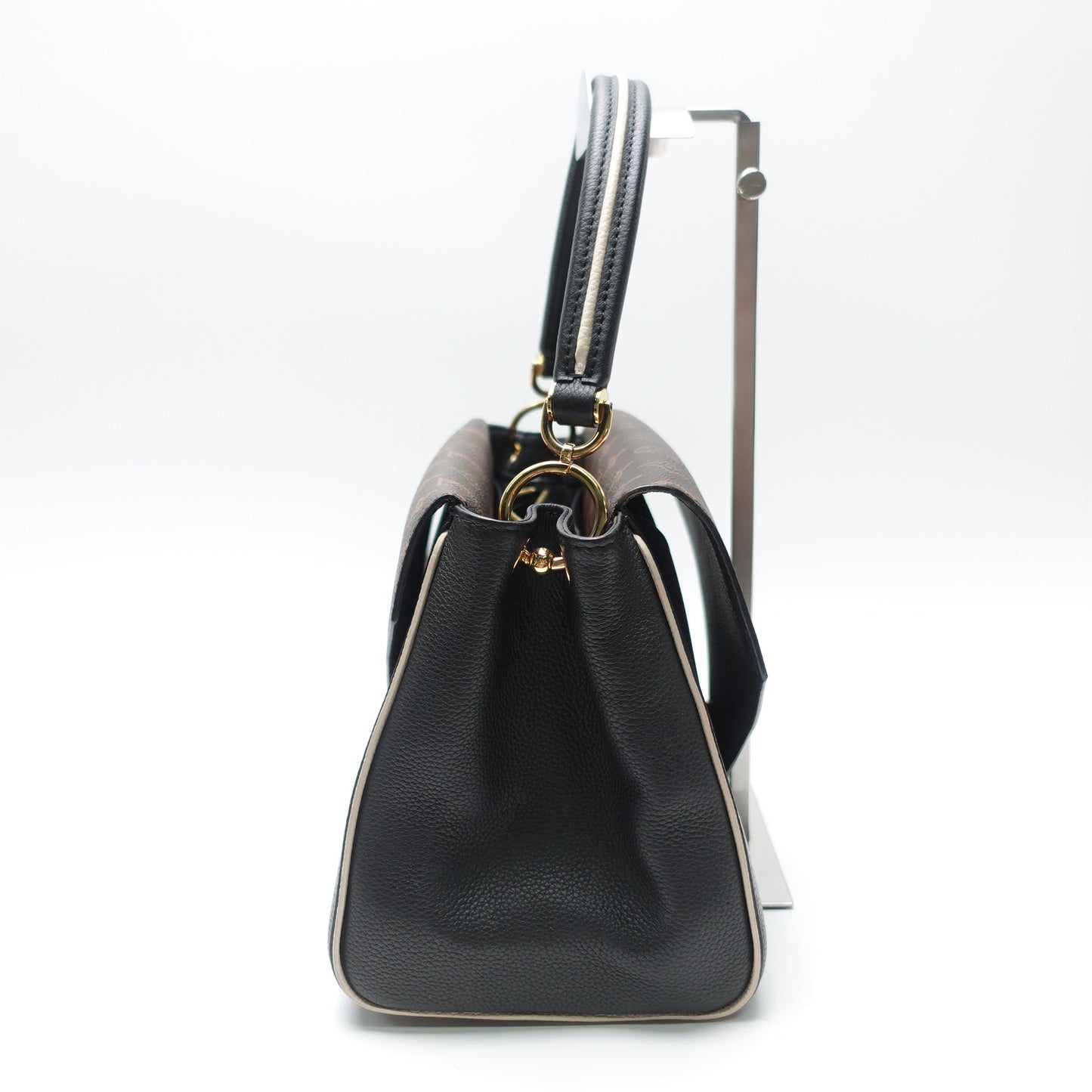Pre-Owned Louis Vuitton Double V Black&Brown Monnogram Canvas&Calfskin Leather Shoulder Bag T10468134