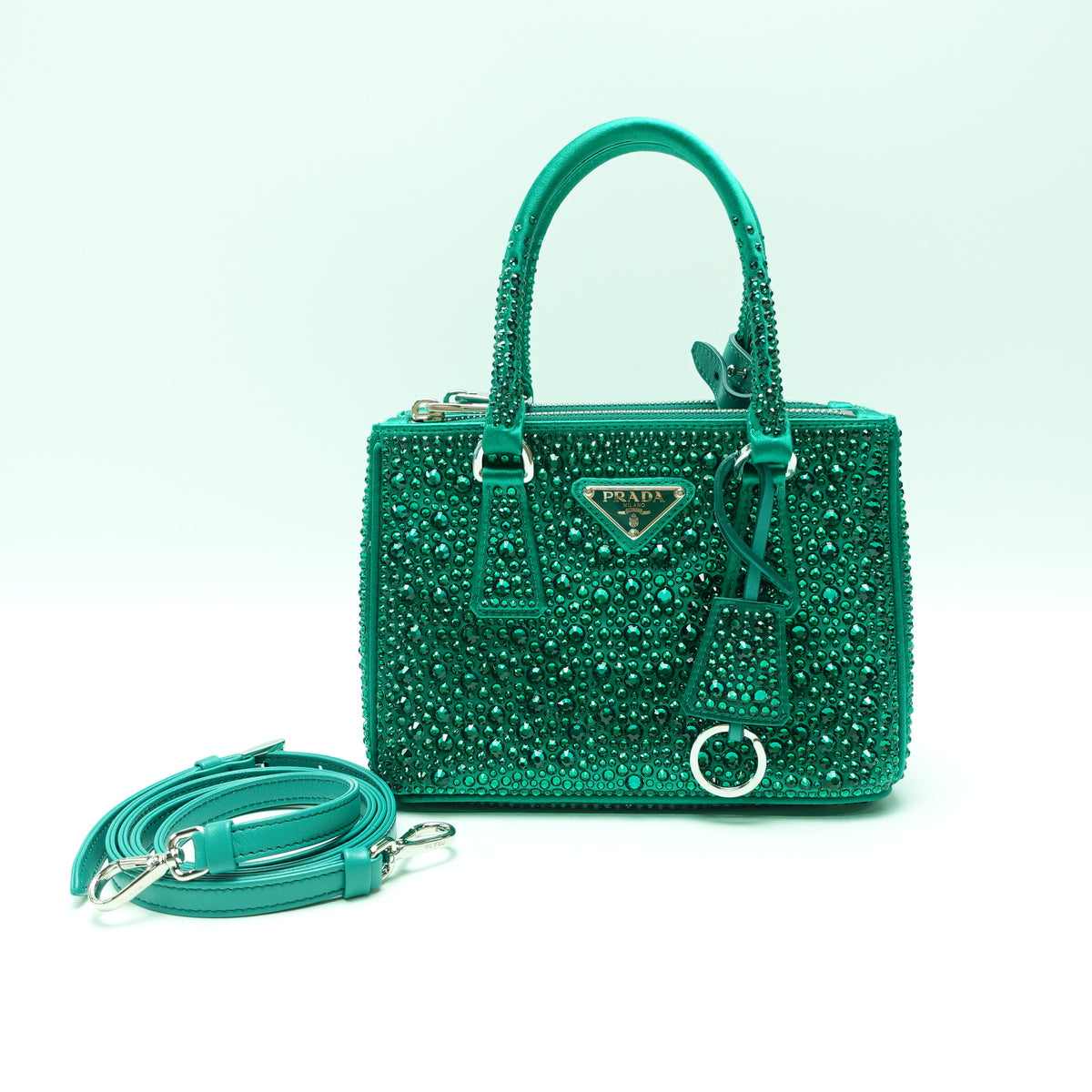 Pre-Owned Prada Galleria Mini Green Crystal Shoulder Bag T10472451