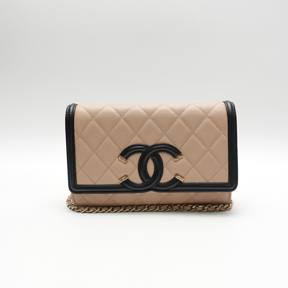 【DEAL】Pre-Owned Chanel Vanity Case Woc Milk Tea Caviar Shoulder Bag T10478638