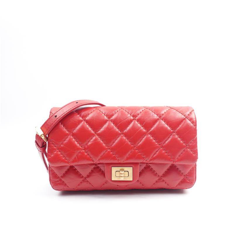 Pre-owned Chanel 2.55 Mini Red Calfskin Crossbody Bag-HZ