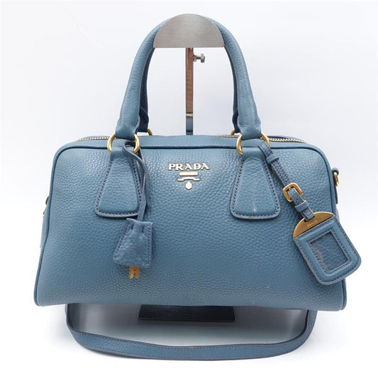 【DEAL】Pre-owned Prada Cloud Blue With Gold Hardware Calfskin Shoulder Bag - TS