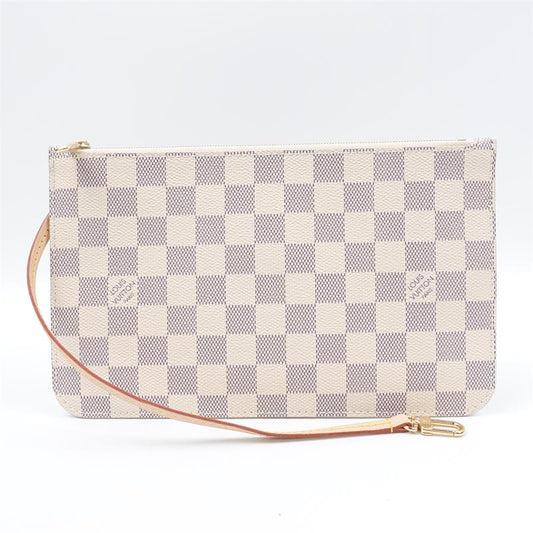【DEAL】Pre-owned Louis Vuitton Neverfull Pouch Damier Azur Coated Canvas Clutch-HZ