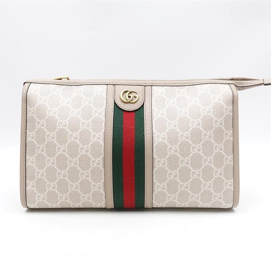 Pre-owned Gucci Ophidia Whitet Coated Canvas Clutch-HZ