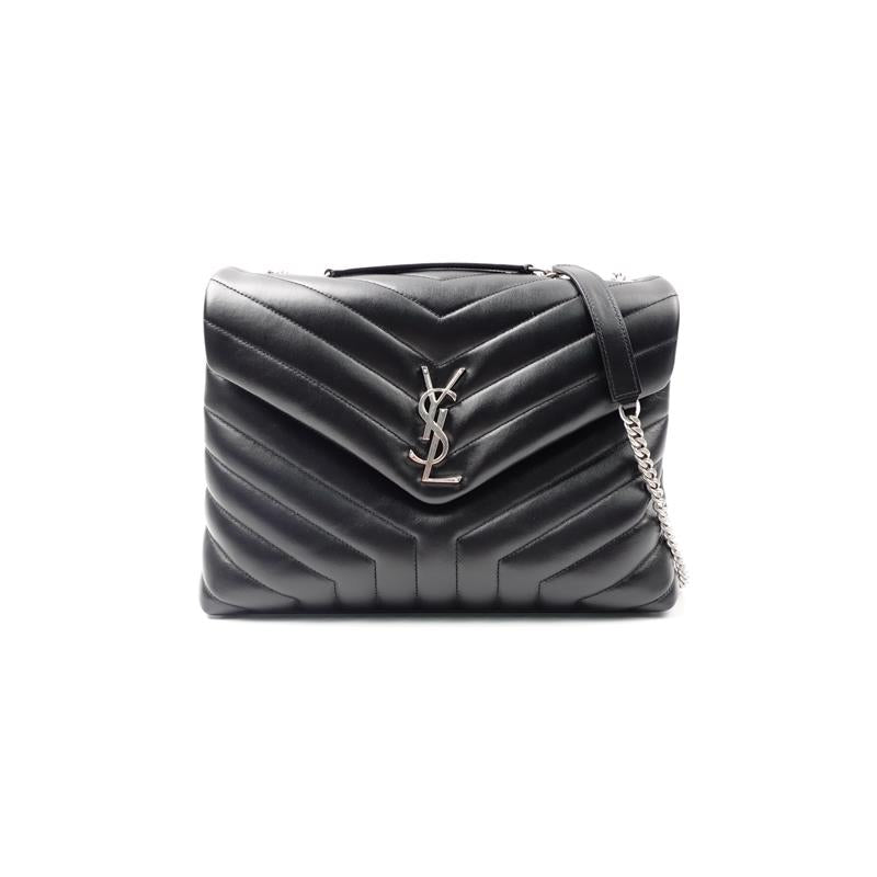 Pre-owned Saint Laurent Loulou Medium Black Calfskin Shoulder Bag