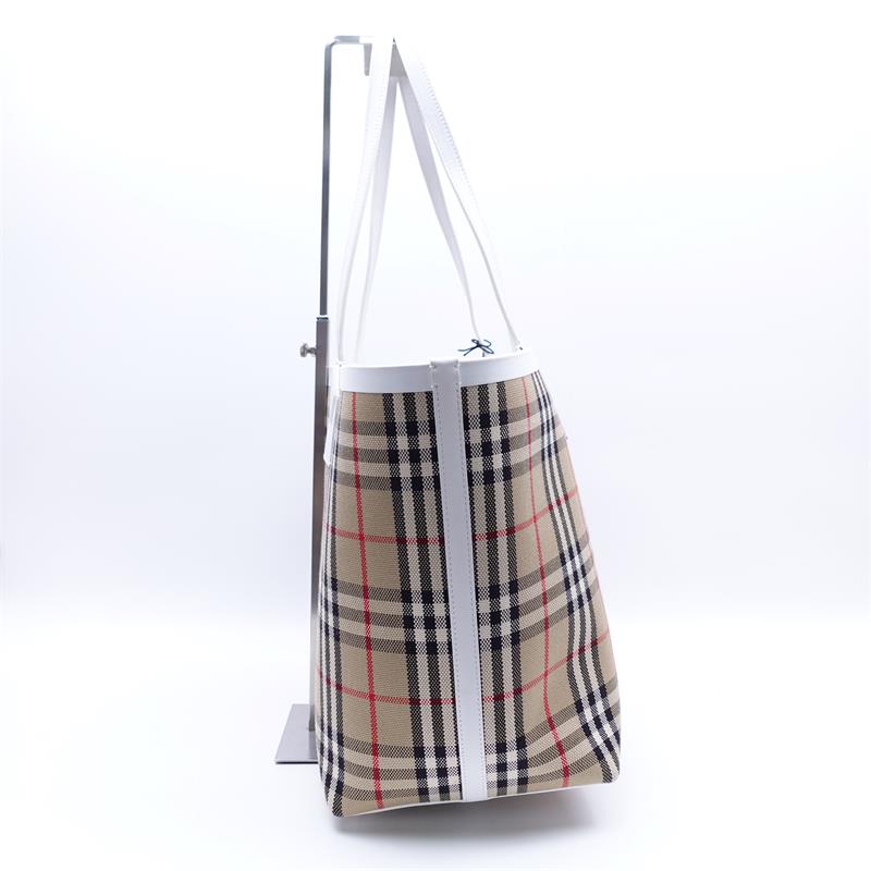 Pre-owned Burberry Classic Plaid Beige Canvas Tote W/P