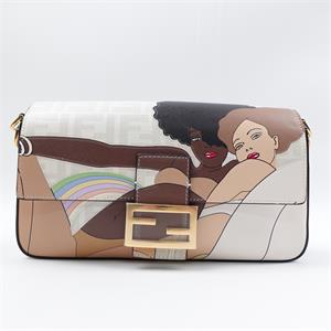 【deal】Fendi Baguette Women Print White Calfskin Shoulder Bag-HZ