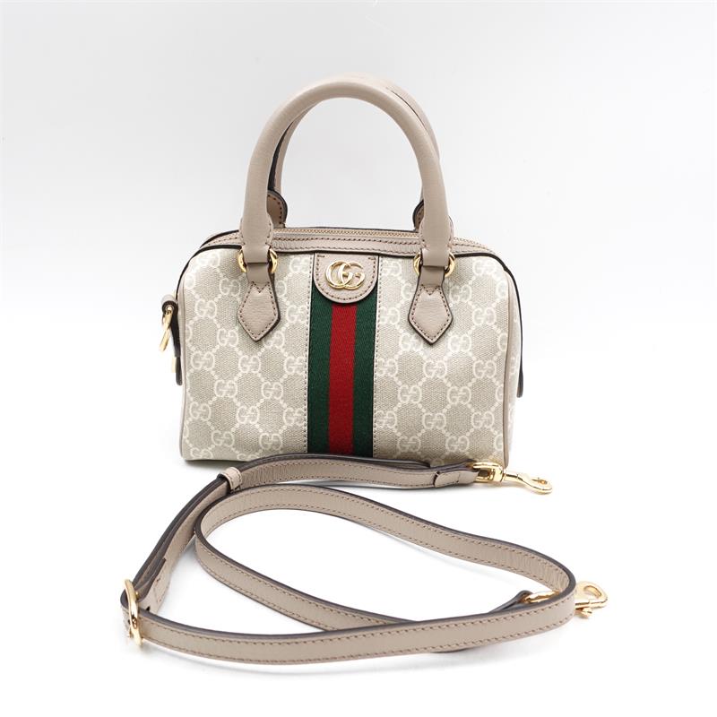 Pre-owned Gucci Ophidia Brown & White Coated Canvas Shoulder Bag