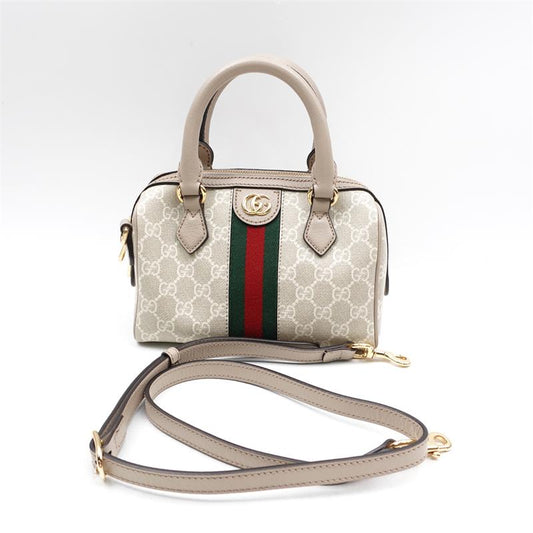 Pre-owned Gucci Ophidia Brown & White Coated Canvas Shoulder Bag