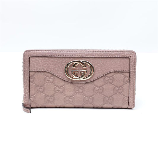 Pre-owned Gucci GG Pink Calfskin Long Zipper Wallet