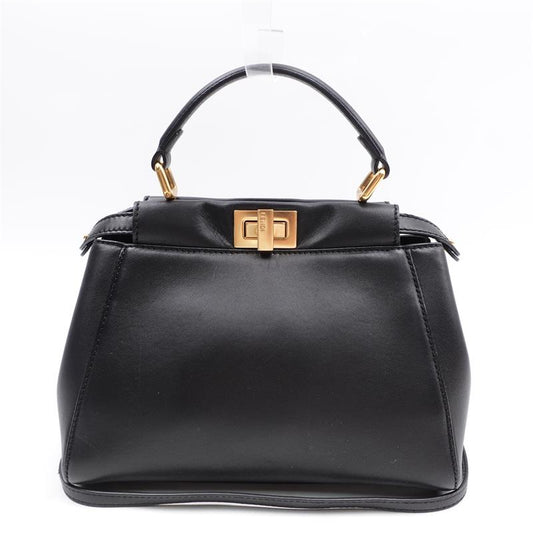 Pre-owned Fendi PEEKABOO ICONIC Black Calfskin Shoulder Bag-HZ