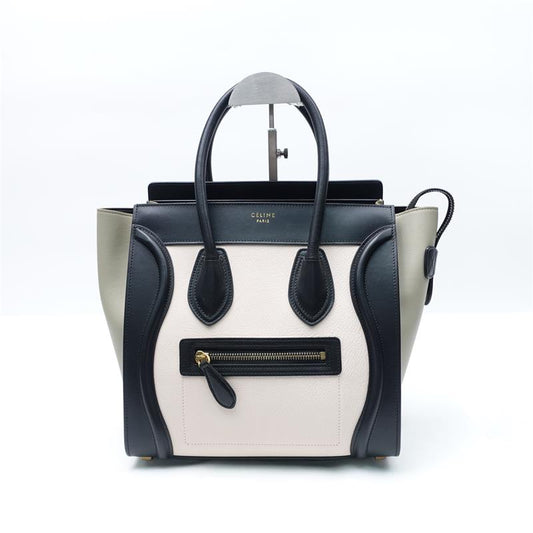 Pre-owned Celine Luggage Black And White Calfskin Shoulder Bag