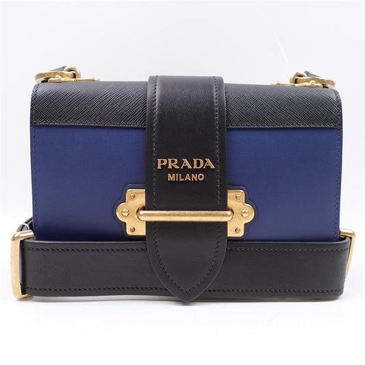 Pre-owned Prada Cahier Black & Blue Calfskin Shoulder Bag-HZ