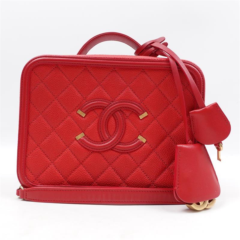 Pre owned Chanel Vanity Case Red Calfskin Shoulder Bag