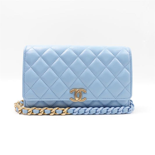 Pre-owned Chanel WOC Blue Calfskin Shoulder Bag-HZ