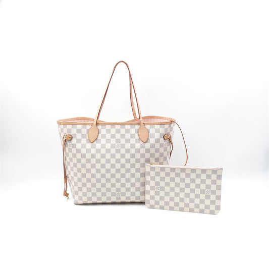 【DEAL】Pre-owned Louis Vuitton Neverfull White Coated Canvas Shoulder Bag-HZ