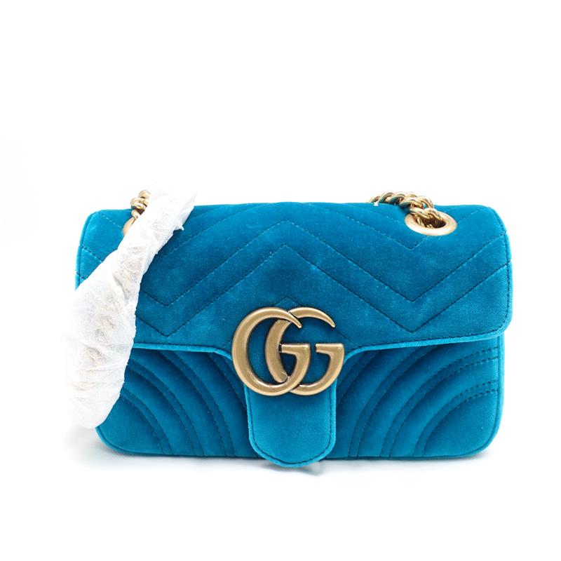 Pre-owned Gucci GG Marmont Lake Blue Velvet Shoulder Bag