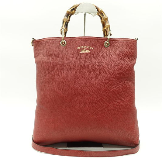 【Deal】Pre-owned Gucci Red Bamboo Calfskin Shoulder Bag-HZ