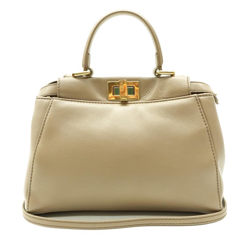 【DEAL】Fendi Peekaboo Small Milk Tea Color Calfskin Crossbody Bag - TS