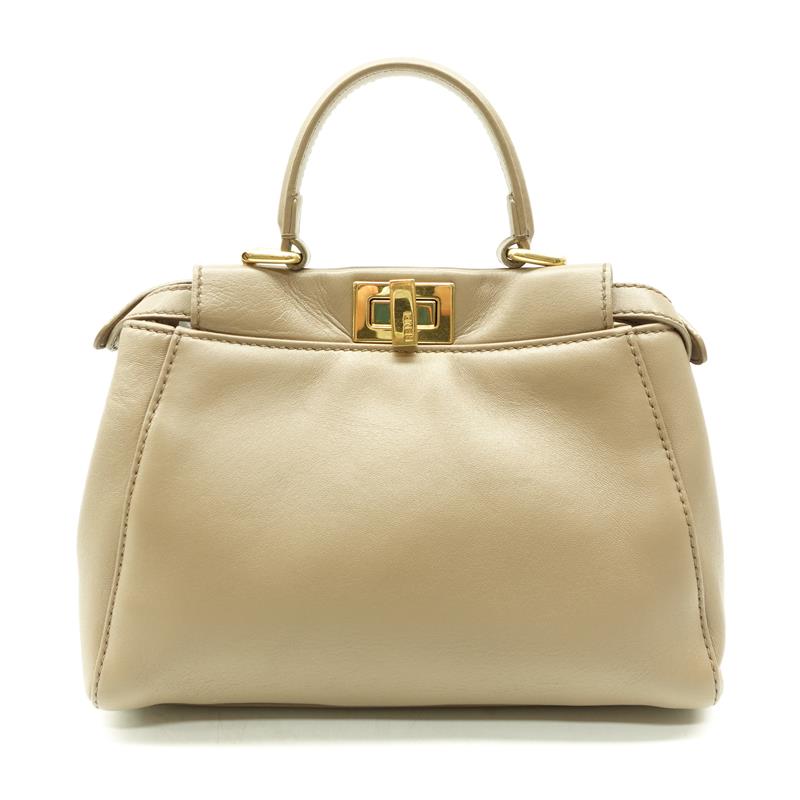 【DEAL】Fendi Peekaboo Small Milk Tea Color Calfskin Crossbody Bag - TS