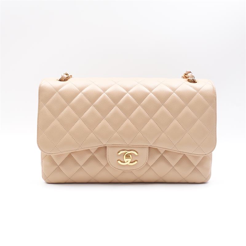 Pre-owned Chanel CF Jumbo Beige Caviar Shoulder Bag