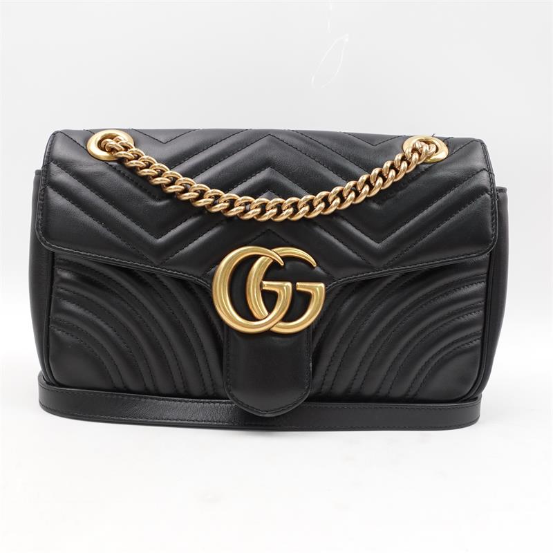 Pre-owned Gucci GG Marmont Black Calfskin Shoulder Bag-HZ