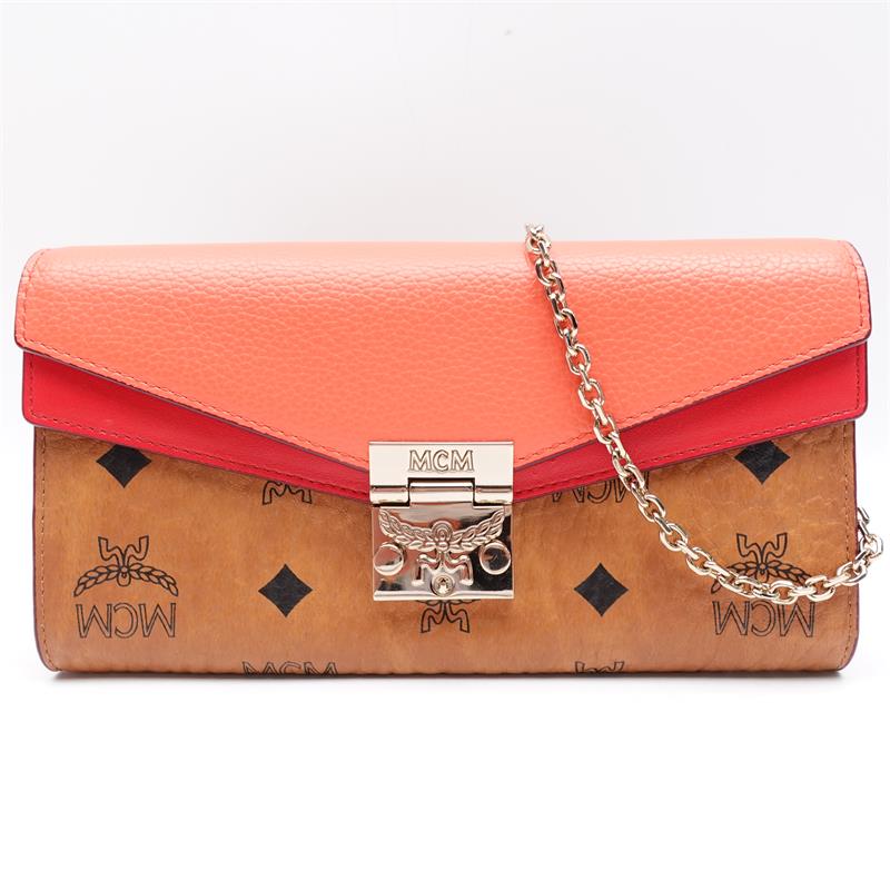 【DEAL】Pre-owned MCM Monogram & Peach Pink Calfskin Crossbody Bag