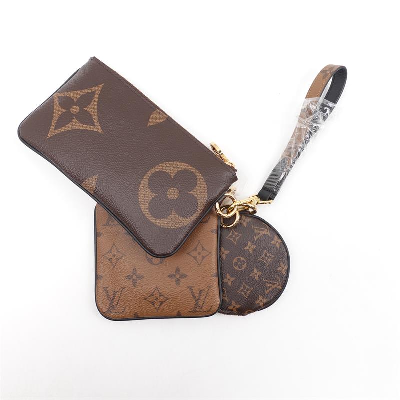 Pre-owned Louis Vuitton Trio Brown Coated Canvas Clutch -TS