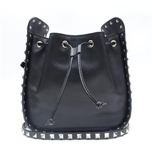 【Deal】Pre-owned Valentino Rockstud Spike Black Studded Calfskin Shoulder Bag