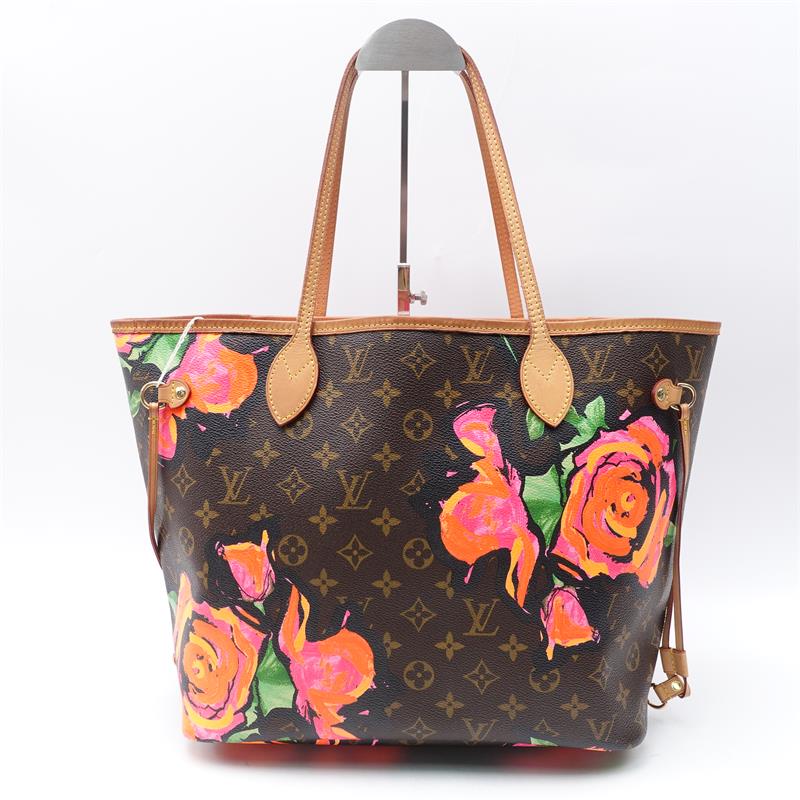 Pre-owned Louis Vuitton Neverfull MM Monogram Rose Flower Coated Canvas Shoulder Bag-HZ